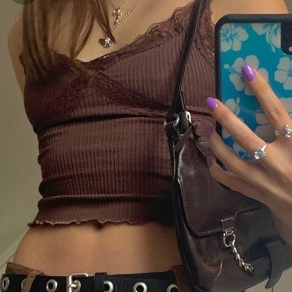 Brandy Melville Tops - SOLD brown cross lace cami